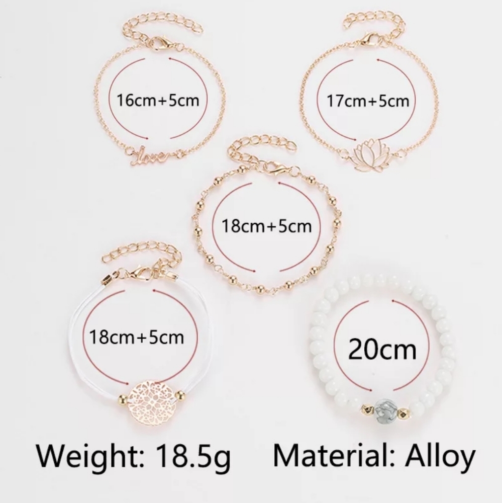 5 Piece Bracelet Anklet Set Lotus Flower B… - Picture 3 of 3